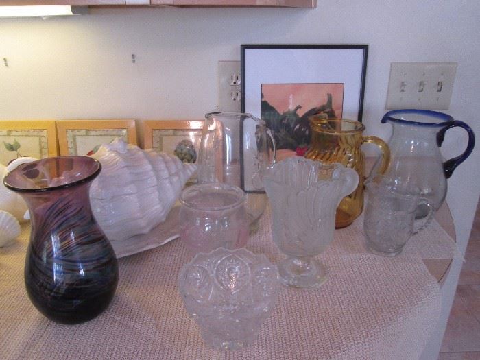 Assorted vases, pitchers and glassware
