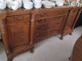 Extraordinary buffet.  The carvings, wood and details are so unique.  Matches the dining room set.  Burled Maple wood
