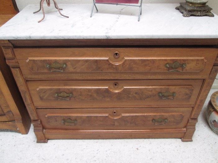 3-Drawer marble top chest, another Antique