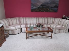 Pale pastel stripped sectional
