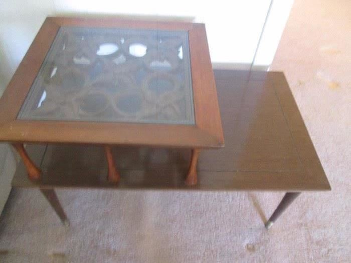Mid-Century Modern Step-down end table with scroll-work detailing.  In great shape
