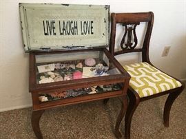 Vintage side table with display case ... chair goes w/Duncan Phyfe table