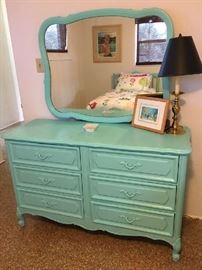 Vintage Painted dresser w/mirror matches twin headboards in mirror 