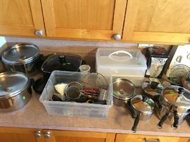 Kitchen pots and pans, Martha Stewart storage, utencils