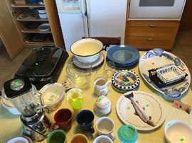 Misc Kitchen... includes Paula Deen Ahoy Mate bowl and plates, ikea plates, lobster serving platter etc