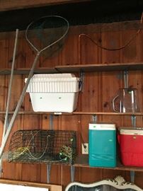 Coolers, crab trap, shrimp net