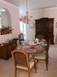Henredon table with 6 chairs, china cabinet and server