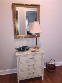 White 3 drawer chest, gold mirror