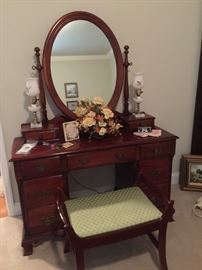 Solid cherry vanity with mirror and bench - excellent condition