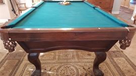 9ft Connelly Canyon Collection "San Carlos" pool table with ball in claw feet, 4 bolt rapid rail system, American made hardwood, leather pockets, fully certified slate, 5" rail and mother of pearl diamond rail sights - comes with extra accessories