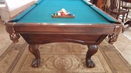 9ft Connelly Canyon Collection "San Carlos" pool table with ball in claw feet, 4 bolt rapid rail system, American made hardwood, leather pockets, fully certified slate, 5" rail and mother of pearl diamond rail sights - comes with extra accessories