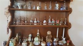 Ethan Allen maple hutch, huge bell and music box collection