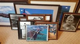 fantastic framed photos of historical planes and people from WWI & WWII