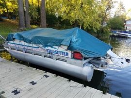 urchased in 1999 and first used in 2000. Rated for 8 adults with a 25 HP Johnson engine.&nbsp; The engine is a 2-cycle and it has an oil reservoir and injects oil directly into the engine, rather than mixing it with the gas.&nbsp; &nbsp;Has been kept on a lift&nbsp;for the winter with&nbsp;tables placed under the cover to support any snow load.&nbsp; It does need a new throttle cable but it works at low speed.&nbsp; The impeller was recently replaced. &nbsp; The battery is brand new.