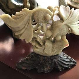 Soapstone carving of a pair of koi fish