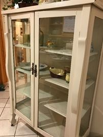 Antique painted double glass door display cabinet