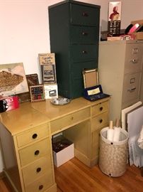 Desk, filing cabinets and more
