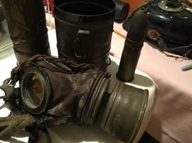 WWI gas mask and canister 