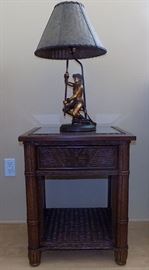 IET080 Wicker Nightstand and Hawaiian Lamp
