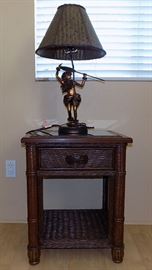 IET081 Wicker Nightstand and Hawaiian Hula Lamp
