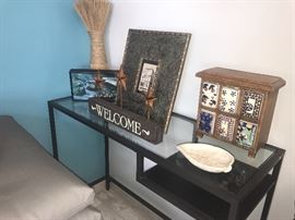 Smaller Glass Desk with Decor Items 