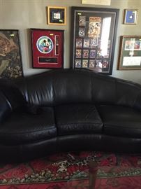 Curved leather sofa