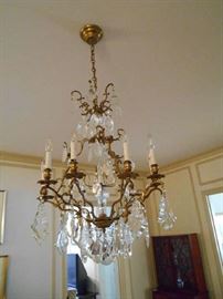 Brass & Crystal Chandelier, circa 1890