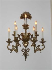 Large Pair of Brass Light Sconce, 7 candlelights