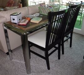 Console or sofa table; two Scandia side chairs