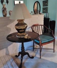 Ethan Allen tilt-top table; Asian style side chair
