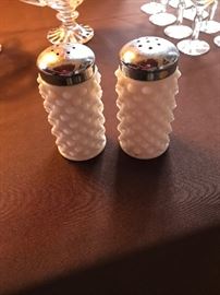 Hobnail milk glass salt & pepper shakers 