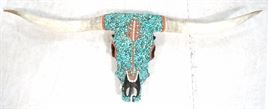 Turquoise inlaid steer sculpture