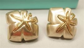 Lot 22 TIFFANY  CO Sterling 18K Earrings. Starfish in I