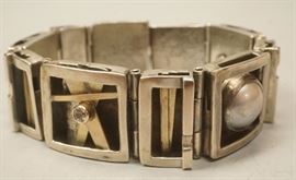 Lot 41 Lg Heavy Artisan Mabe Pearl Diamond Bracelet. Squ