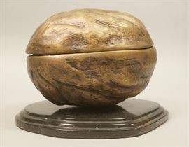 Lot 71 DARREN HUSSEY Cast Metal Brain Sculpture. Hinged 