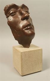 Lot 73 Cast Modernist Sculpture Bust. COLLINS. Stone cub