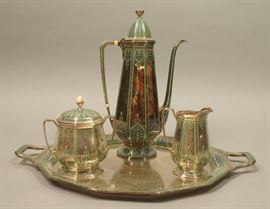 Lot 83 4pc TIFFANY  CO. Rare Sterling Enamel Coffee Set