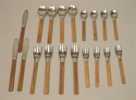 Lot 105 19pc DANSK Wood Handle Stainless Flatware Set