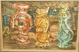 Lot 108 JOEL H. GOLDBERG Modernist Oil Painting. Children