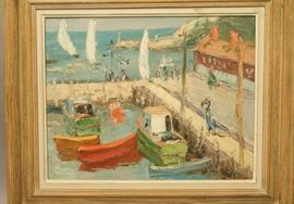Lot 109 HARRY HERING Boat Marina Oil Painting. Signed. Co