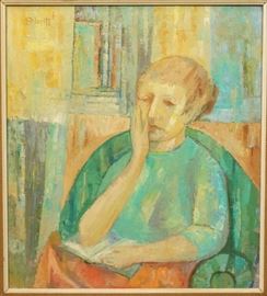 Lot 111 M. LEVITT Mid Century Oil Painting Portrait. Seat
