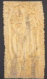 Lot 126 Signed Carved Wood Tribal Wall Sculpture Man with