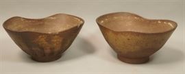 Lot 128 Pr Dark Brown Stoneware Center Bowls. Large art p