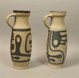 Lot 129 Pr LAPID Israel Tall Textured Lava Glaze Vases wi