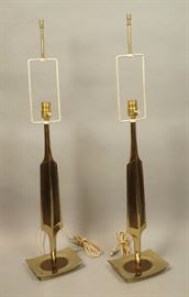 Lot 134 Pr LAUREL Brutalist Gold Tone Table Lamps. Tall s