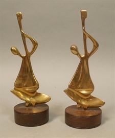 Lot 142 Pr Brass Modernist Musician Sculptures. Seated ma