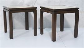 Lot 158 Pr HARVEY PROBBER Enamel Top Walnut Side Tables. 