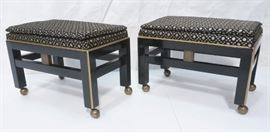 Lot 185 Pr Ebonized Brass Trim Rolling Benches. Black lac