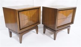Lot 186 Pr UNITED American Modern Walnut Night Stands. Sc