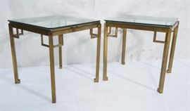 Lot 188 Pr Mid Century Designer Brass Glass Side Tables. 